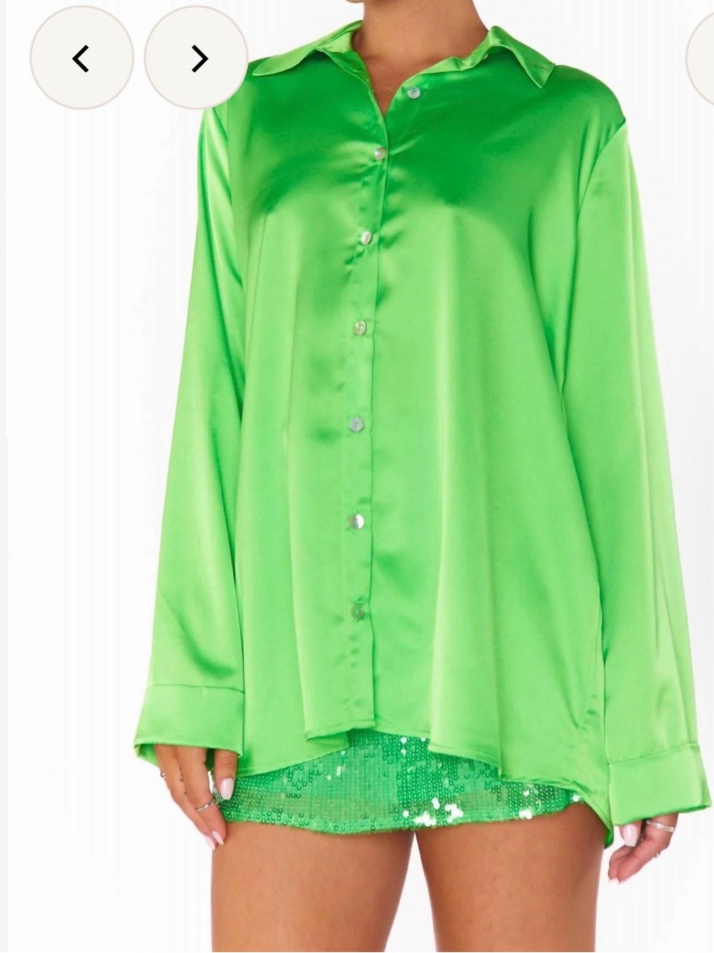 Show Me Your MuMu Smith Green Luxe Satin Button Down Shirt - Small